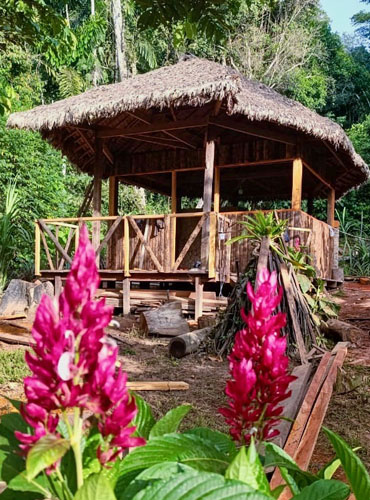 Traditional cabana at Madidi Kullpana Ecolodge in the Bolivian Amazon – eco-friendly lodging for jungle tours