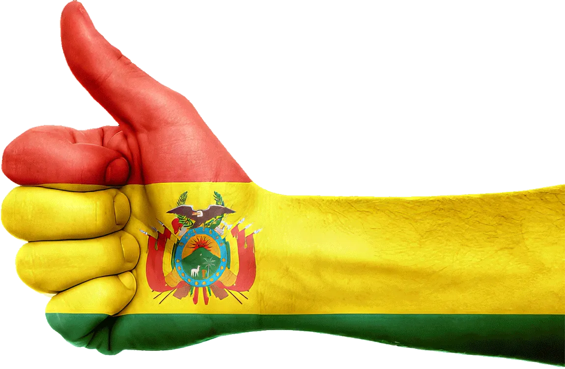 Bolivian flag thumbs-up symbol welcoming visitors to Madidi Kullpana Ecolodge in Rurrenabaque Bolivia