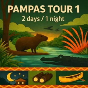 Pampas wildlife tour on the Yacuma River with capybaras and caimans in the Bolivian Amazon.