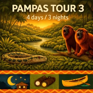 Pampas wildlife tour on the Yacuma River with pink river dolphins, caiman, and howler monkeys in the Bolivian Amazon.